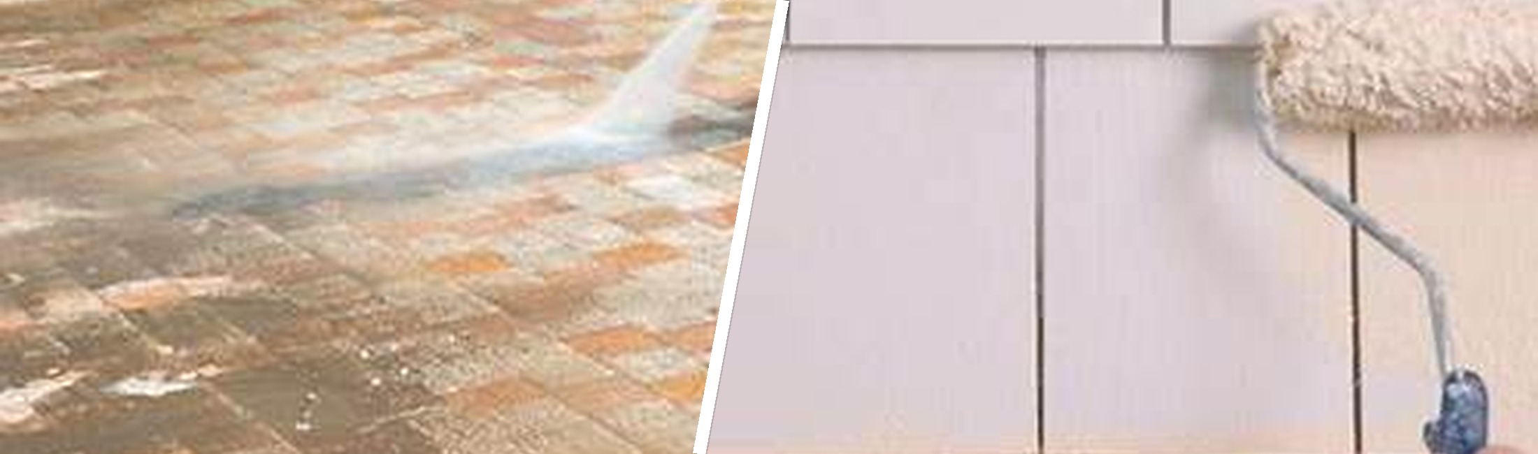 Pressure washing paver surface and painting shingles with a roller