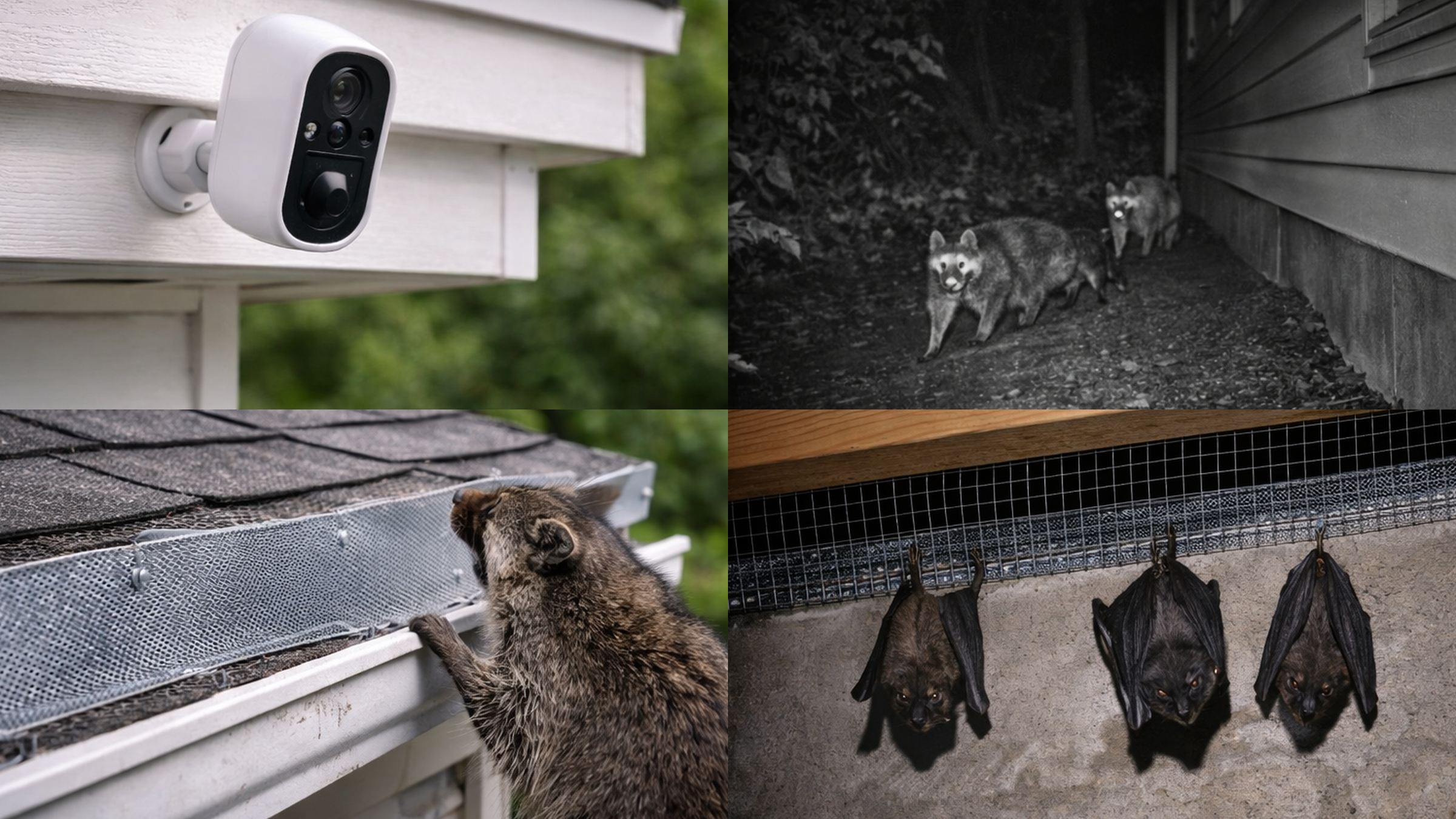 Battery-operated monitoring camera and common roof-edge wildlife activity scenarios