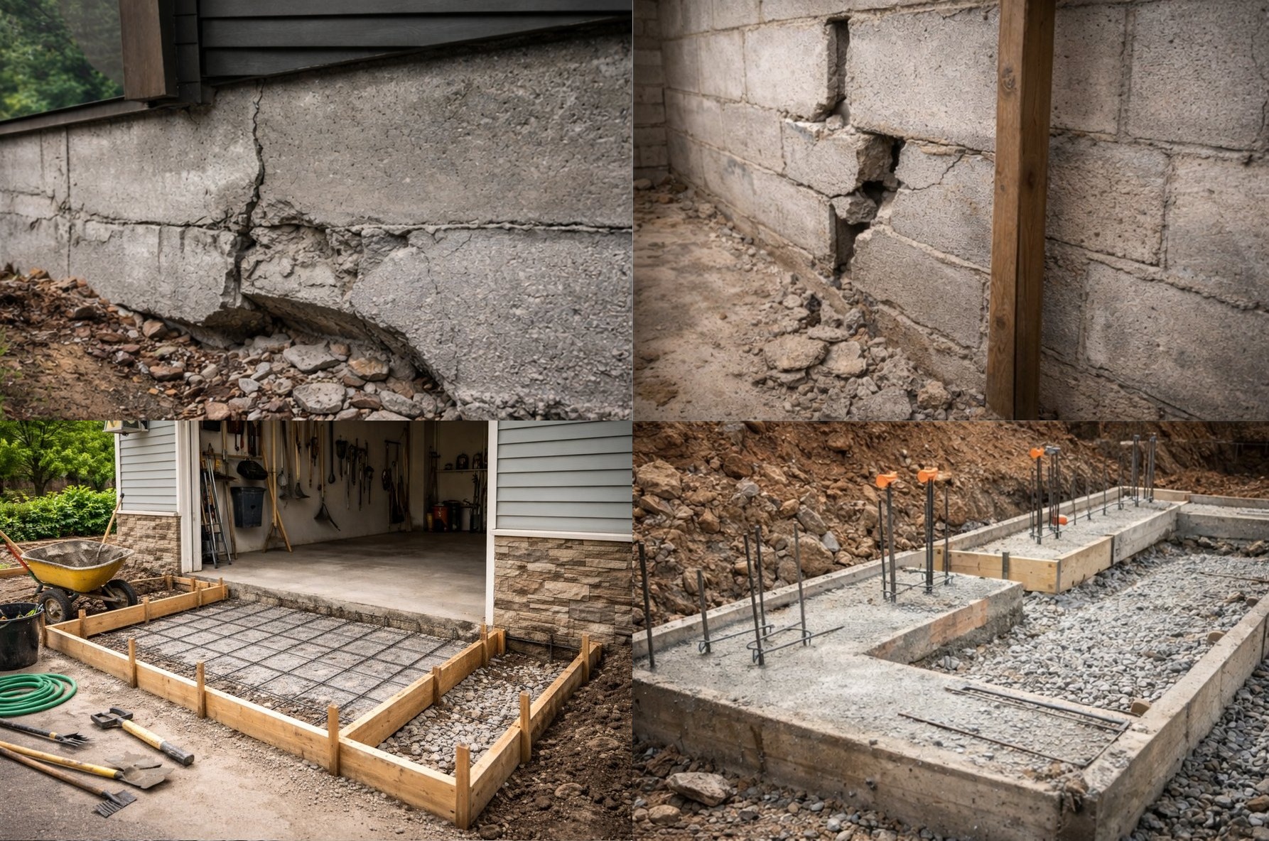 Foundation and concrete repair process collage